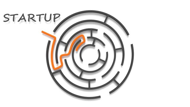 Business concept. Pathway from startup to monetization across labyrinth. 3D render