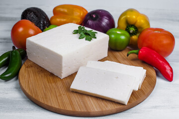 Mexican white panela cheese with fresh ingredients in Mexico Latin America	