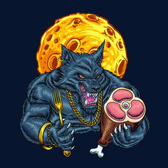 Werewolf hip hop hold meat and fork