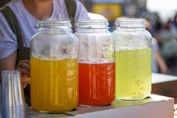 Street vendor sells cold soft drinks