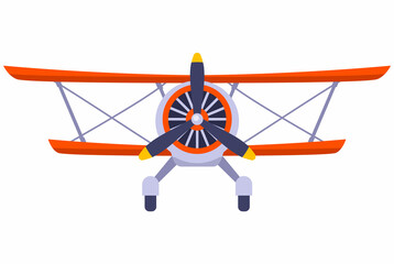 old two-winged plane with a propeller front view. flat vector illustration. © PlutusART