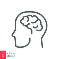 Human brain icon. Simple outline style. Think, mind, head, idea, creative concept. Vector line illustration design isolated. Editable stroke EPS 10.