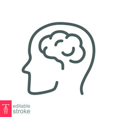 Human brain icon. Simple outline style. Think, mind, head, idea, creative concept. Vector line illustration design isolated. Editable stroke EPS 10.