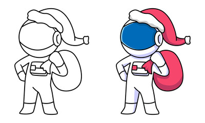 cute astronaut with christmas costume coloring page for kids
