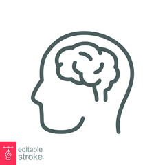 Human brain icon. Simple outline style. Think, mind, head, idea, creative concept. Vector line illustration design isolated. Editable stroke EPS 10.