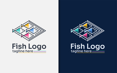 Fish Logo Design with Minimalist Geometric Lines and Colorful Style Concept. Usable for Fish Seller, Community, and Brand Company.