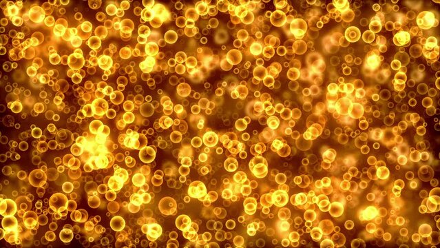 Beautiful loop floating moving neon glowing gold bubble particles Seamless loop motion abstract Background. neo gold particle on black background motion titles cinematic background loop. 