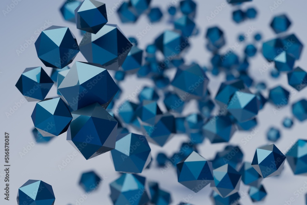 Aufkleber abstraction. patterns of blue polyhedrons on a white background. 3d render. 3d illustration