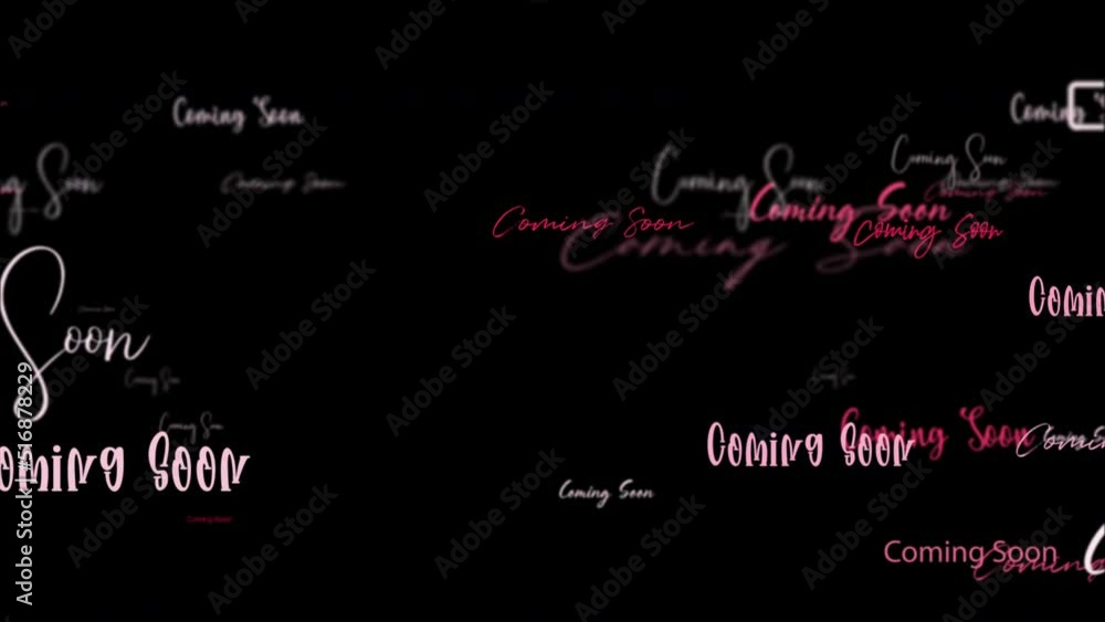 Poster animation loop of coming soon in different kind of languages word related red pink word flowing. ele