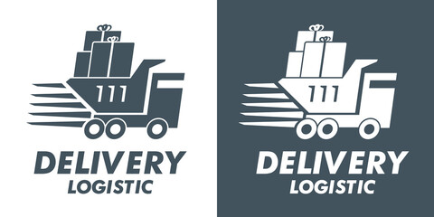 Delivery logistics logo. The truck is carrying parcels. Vector graphics