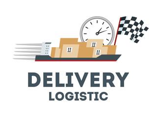 Delivery logistics logo. a container ship is carrying parcels. Vector graphics