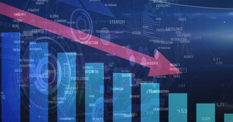 Image of red arrow with statistics processing over scopes scanning