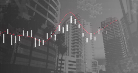 Image of statistics processing over cityscape