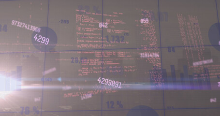 Image of data processing over cityscape