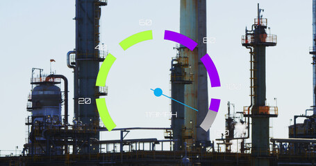 Image of speedometer over refinery