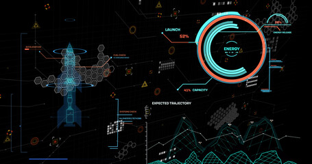 Image of digital data processing on dark background