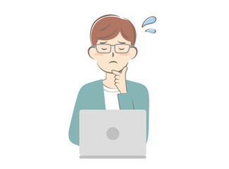 パソコン操作で困っている男性