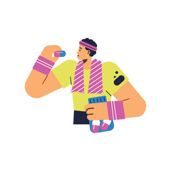 Athlete takes sports supplements in pills flat vector illustration isolated.