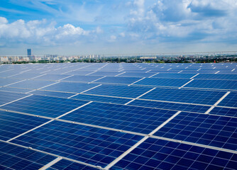 Clean solar energy,infinite solar energy,solve global warming with solar plant,solar plant on the roof or roof,Save the earth and the energy with good environment concept.