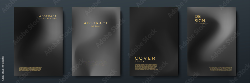 Poster blurred black gold backgrounds set with modern abstract blurred color gradient patterns. templates c