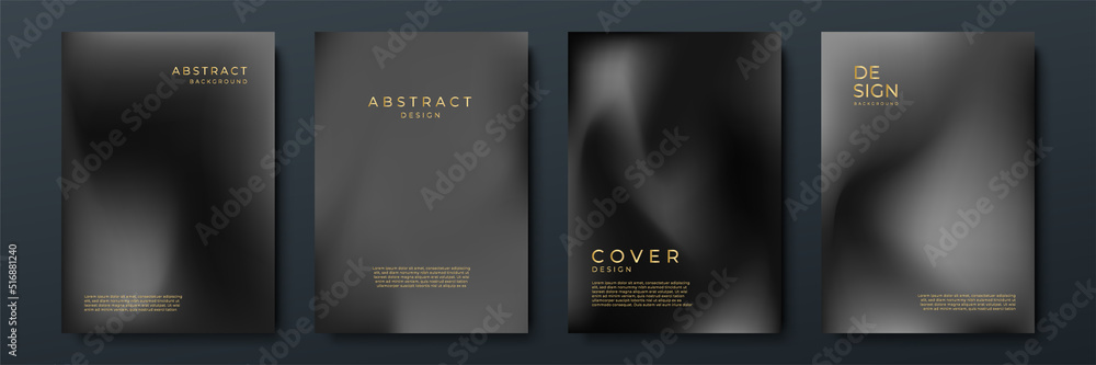 Poster Blurred black gold backgrounds set with modern abstract blurred color gradient patterns. Templates collection for brochures, posters, banners, flyers and cards. Vector illustration.