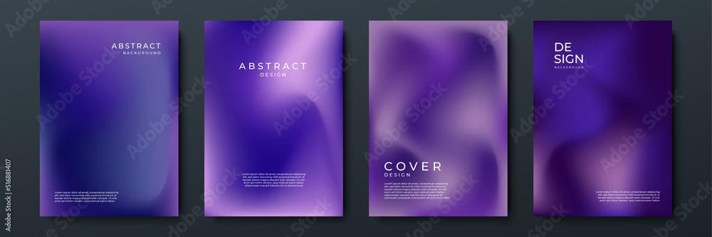 Poster Blurred dark purple backgrounds set with abstract gradient texture background with dynamic blurred effect. Templates for brochures, posters, banners, flyers and cards. Vector illustration.
