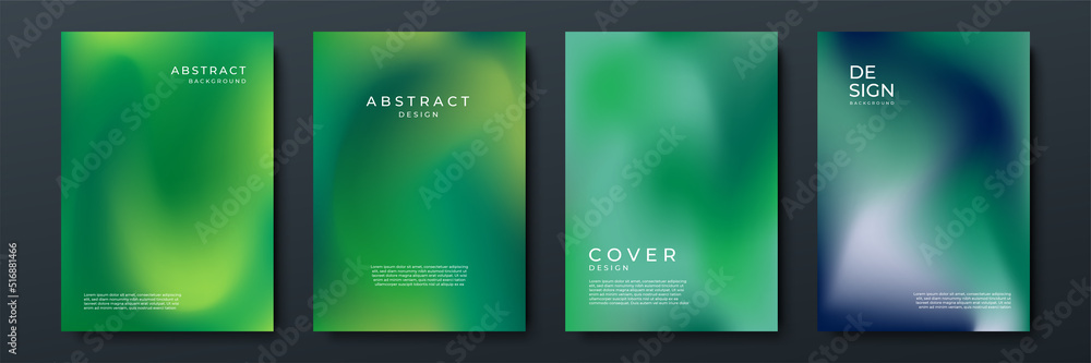 Aufkleber Blurred green backgrounds set with abstract gradient texture background with dynamic blurred effect. Templates for brochures, posters, banners, flyers and cards. Vector illustration.