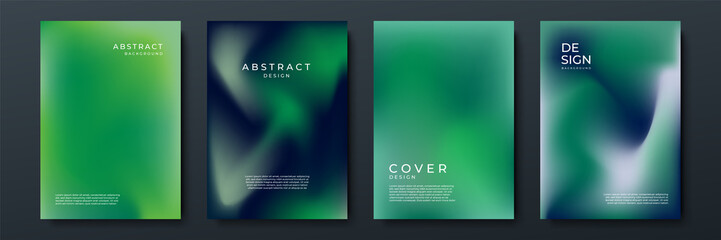 Blurred green backgrounds set with abstract gradient texture background with dynamic blurred effect. Templates for brochures, posters, banners, flyers and cards. Vector illustration.