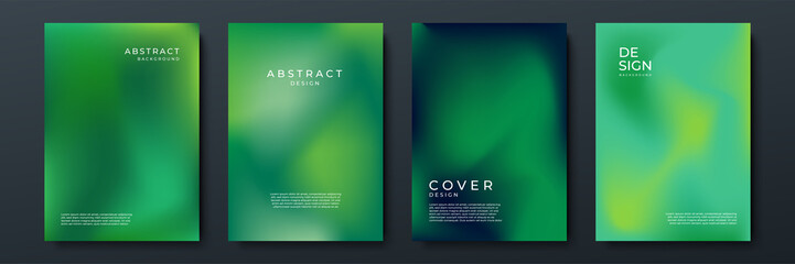 Blurred green backgrounds set with abstract gradient texture background with dynamic blurred effect. Templates for brochures, posters, banners, flyers and cards. Vector illustration.