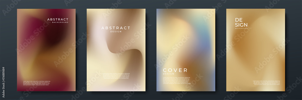 Aufkleber Blurred brown gold beige pastel backgrounds set with abstract gradient texture background with dynamic blurred effect. Templates for brochures, posters, banners, flyers and cards. Vector illustration.