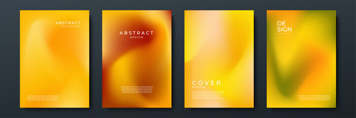 Blurred orange backgrounds set with abstract gradient texture background with dynamic blurred effect. Templates for brochures, posters, banners, flyers and cards. Vector illustration.