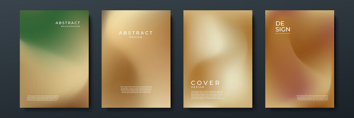 Blurred brown gold beige pastel backgrounds set with abstract gradient texture background with dynamic blurred effect. Templates for brochures, posters, banners, flyers and cards. Vector illustration.