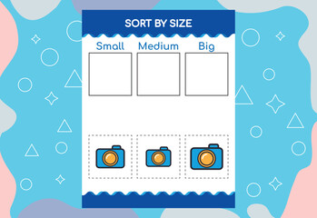 Sort images by size. Educational Worksheet For Kids.