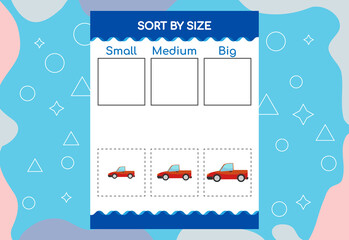 Sort images by size. Educational Worksheet For Kids.