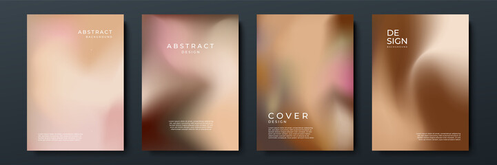 Blurred beige skin tone brown pastel backgrounds set with modern abstract blurred color gradient patterns. Smooth templates collection for brochures, posters, flyers and cards. Vector illustration. © SyahCreation