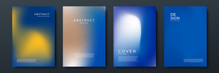 Blurred blue yellow backgrounds set with abstract gradient texture background with dynamic blurred effect. Templates for brochures, posters, banners, flyers and cards. Vector illustration.