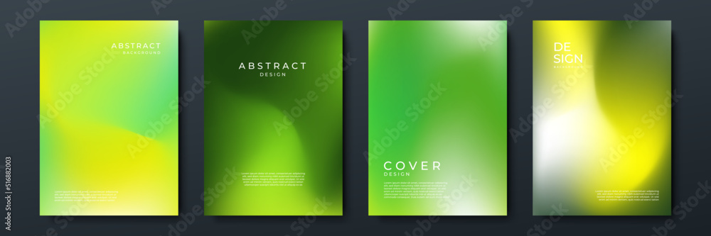 Aufkleber Blurred green backgrounds set with abstract gradient texture background with dynamic blurred effect. Templates for brochures, posters, banners, flyers and cards. Vector illustration.