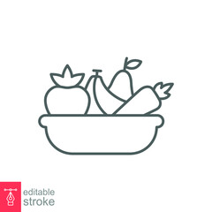 Plate fruit icon. Simple outline style. Vegetable bowl sign, healthy foods diet concept. Thin line vector illustration design isolated. Editable stroke EPS 10.