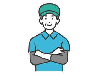 腕を組む八百屋（魚屋）の男性のベクターイラスト素材／個人事業主／職業