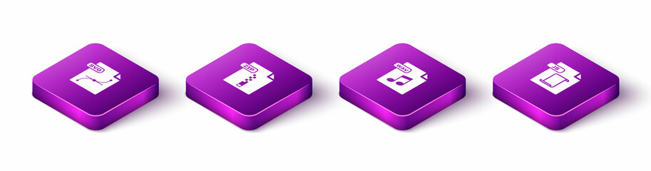 Set Isometric SVG file document, ZIP, WAV and JS icon. Vector