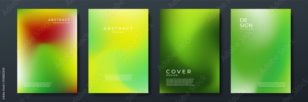 Leinwandbilder Blurred green backgrounds set with abstract gradient texture background with dynamic blurred effect. Templates for brochures, posters, banners, flyers and cards. Vector illustration.