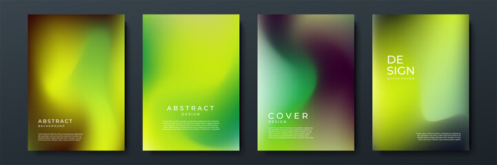 Blurred green backgrounds set with abstract gradient texture background with dynamic blurred effect. Templates for brochures, posters, banners, flyers and cards. Vector illustration.