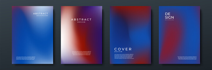 Blurred blue red backgrounds set with abstract gradient texture background with dynamic blurred effect. Templates for brochures, posters, banners, flyers and cards. Vector illustration.