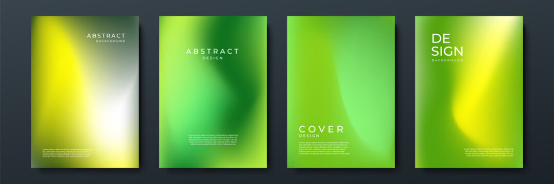 Blurred green backgrounds set with abstract gradient texture background with dynamic blurred effect. Templates for brochures, posters, banners, flyers and cards. Vector illustration.