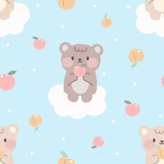 Cute Baby Bear and Peach Seamless Pattern