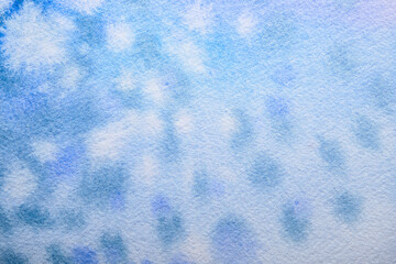 Blue Watercolor brush strokes background. Abstract clear Aquarelle texture with spots and dots