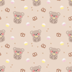 Cute Baby Bear and Cupcake Seamless Pattern