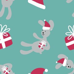 Christmas seamless new year rabbit pattern for wrapping paper and clothes print and kids and gifts and fabrics