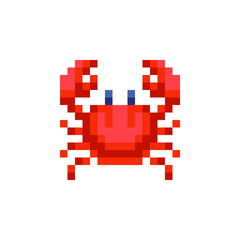 Crab character pixel art icon. Element design for logo, stickers, web, embroidery and mobile app. Isolated vector illustration. 8-bit sprite.