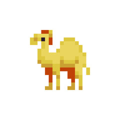 Camel. Pixel art character. Sticker design. Isolated vector illustration.